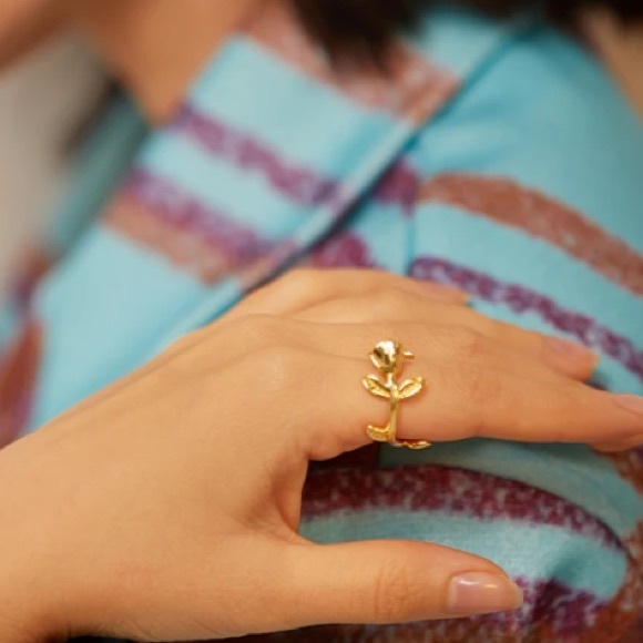 18k Gold Leaf Handcrafted Rose Ring 6-8 - Picture 8 of 8